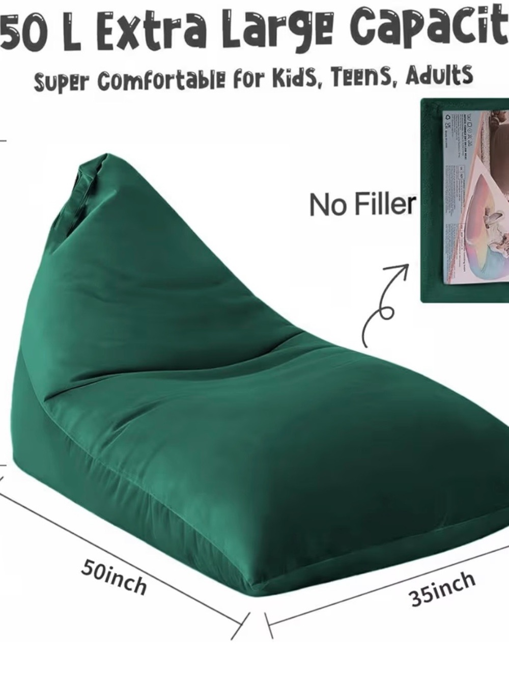 Corduroy Bean Bag Chair COVER ONLY in Deep Teal Green